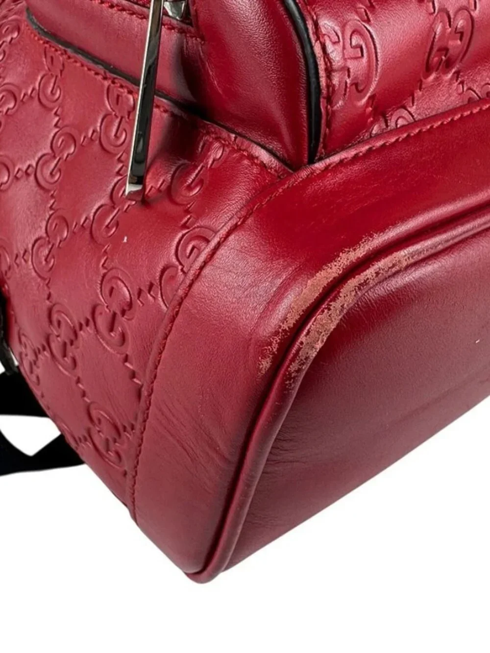 Auth GUCCI Guccisima Backpack Red Leather/Silvertone - z6640 - Picture 7 of 13